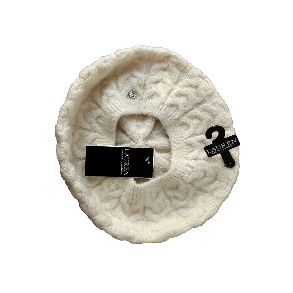 Lauren Ralph Lauren Ivory Cream Cable Knit Hat Sz One Size NWT